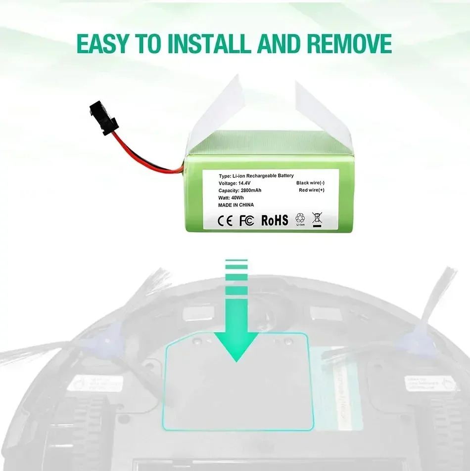 14.4V 6800mAh Li-ion Battery for for Conga 990 1090 Tesvor X500 Ecovacs Deebot N79 N79S DN622 Eufy RoboVac 11 11S RoboVac 30