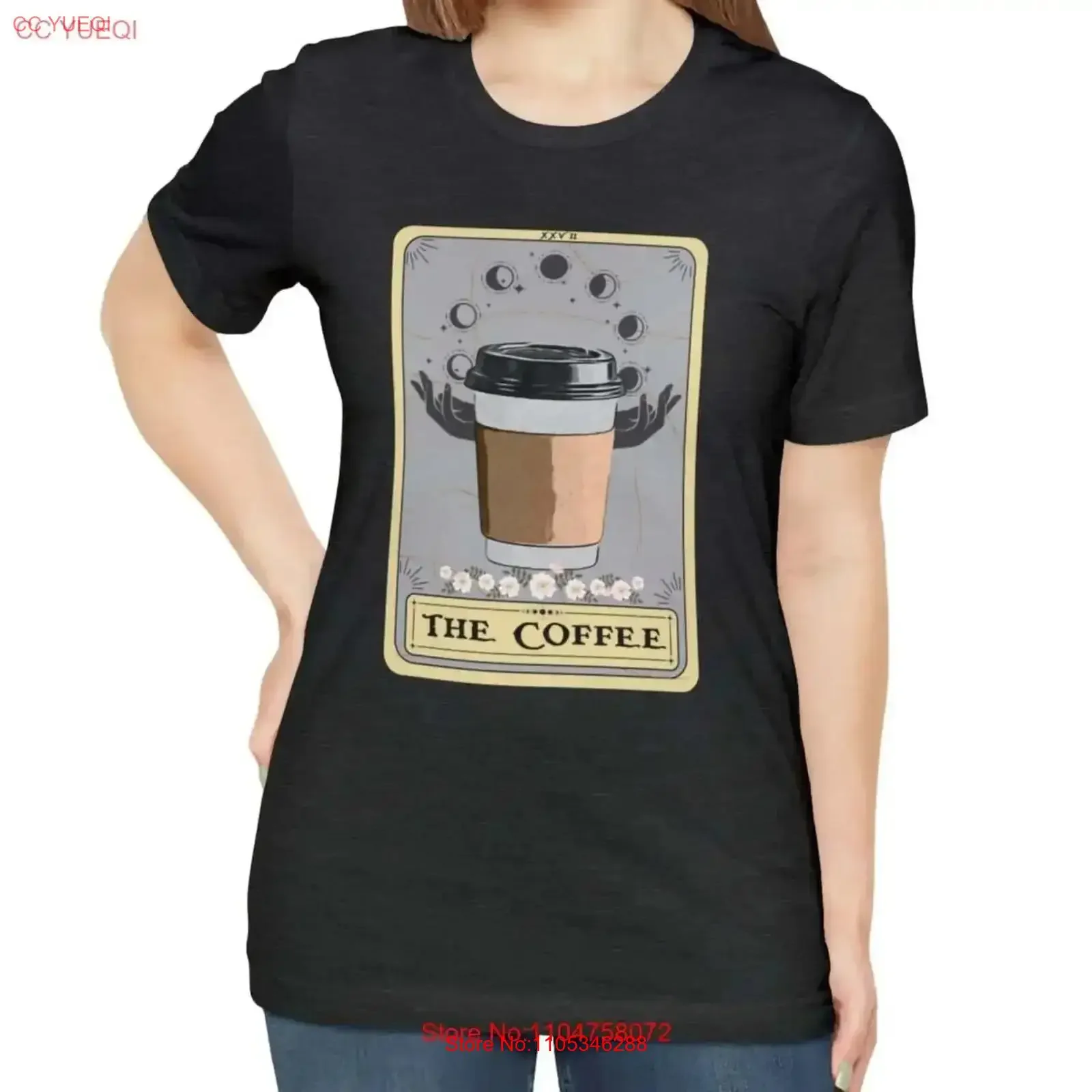Das Coffee Tarot Card T-Shirt für Liebhaber, Vintage-Stil, gewaschen, für Herren, stilvoll, weich, Designer-Kleidung, Streetwear, bequem