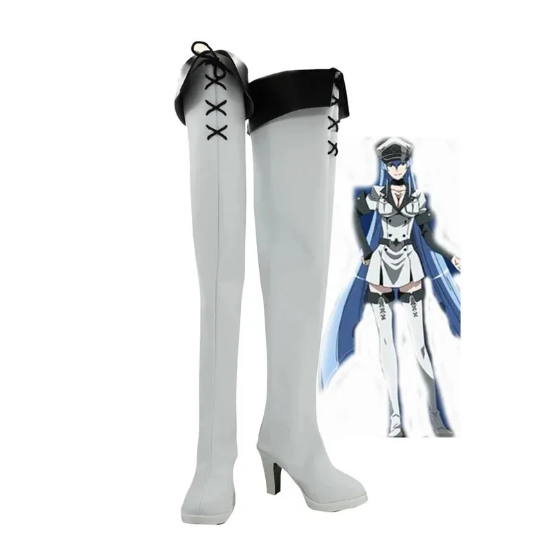 

Akame Ga Kill! Белые ботинки для косплея General Esdeath, женская обувь на высоком каблуке, костюм для косплея, обувь для вечеринок, ботинки на заказ