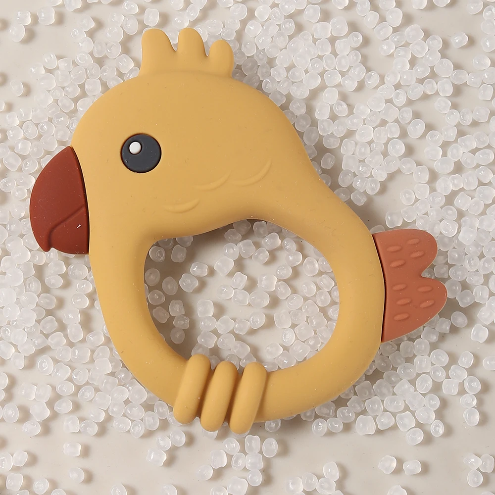 

2025 Silicone teether baby gift bird parrot shaped cartoon cute teething toy chew bead sensory gum relief soothing toy