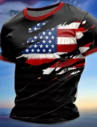 American Flag Street Style Men's 3D Print T shirt Tee Street American Independence Day T shirt crew neck Short Sleeve  Summer