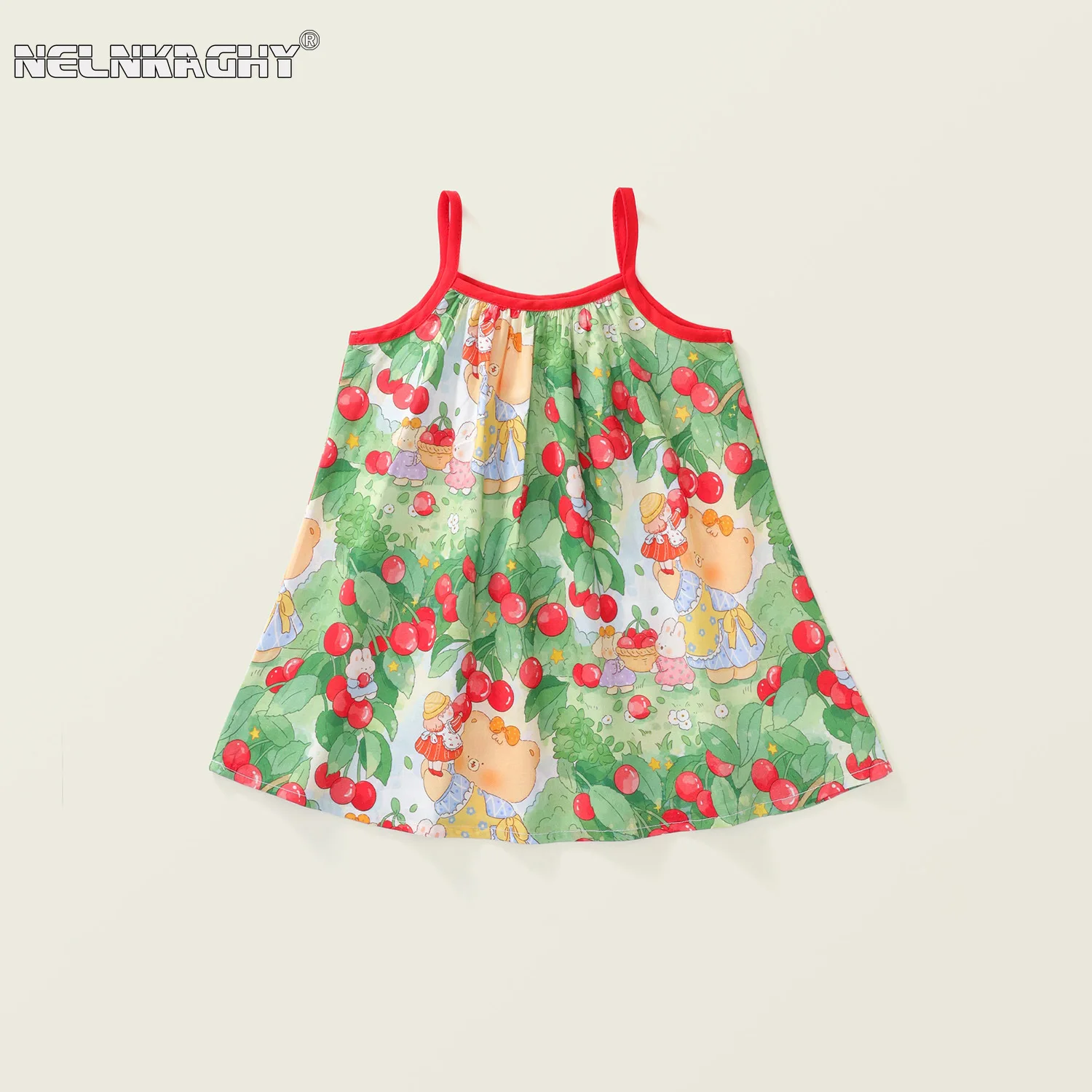 2024 Summer New in Kids Baby Girls Cute Sweet Clothing Children Sling Print Carttoon Knee-length Dress , Toddler Clothes 2-8Y