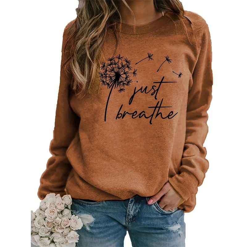 Autumn Winter Dandelion Slogan Sweatshirts 3D Print Women Crew Neck Hoodies Casual Long Sleeve Y2k Pullovers Top Female Clothing