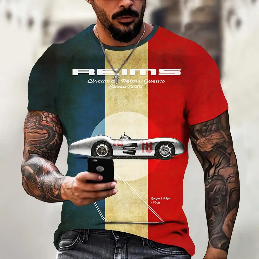 Vintage Men\'s T Shirt car 3d Print Short Sleeve Tops Casual T-Shirts For Men Fashion Outdoor Streetwear Male Oversized Clothing