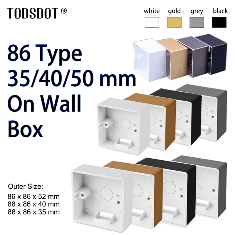 Switch Socket Box 4 Color 86 Type 35 | 40 | 50 mm, Premium Wall Surface Junction Box, On-Wall Mount White | Black | Grey | Gold