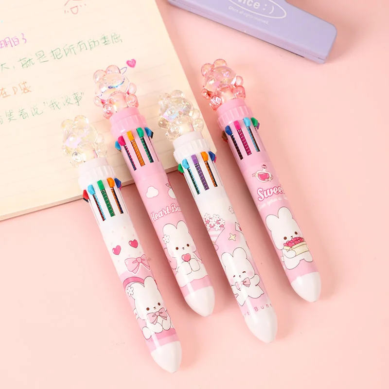 36pcs Ballpoint Pen Set 10 Colors Cute Kawaii Heart Bunny Cartoon Multi-Color Rollerball Penspainting Mark School Office Writing