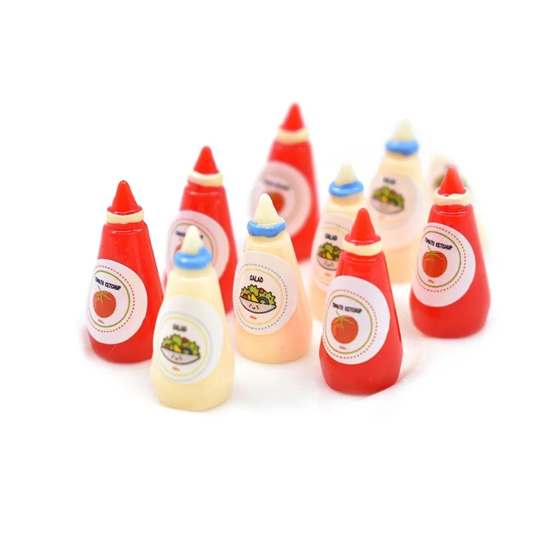 10 teile/satz Miniatur Mini Ketchup Salat Modell 1:12 Puppenhaus Nachahmung Lebensmittel Spielzeug Zubehör – Detail 7