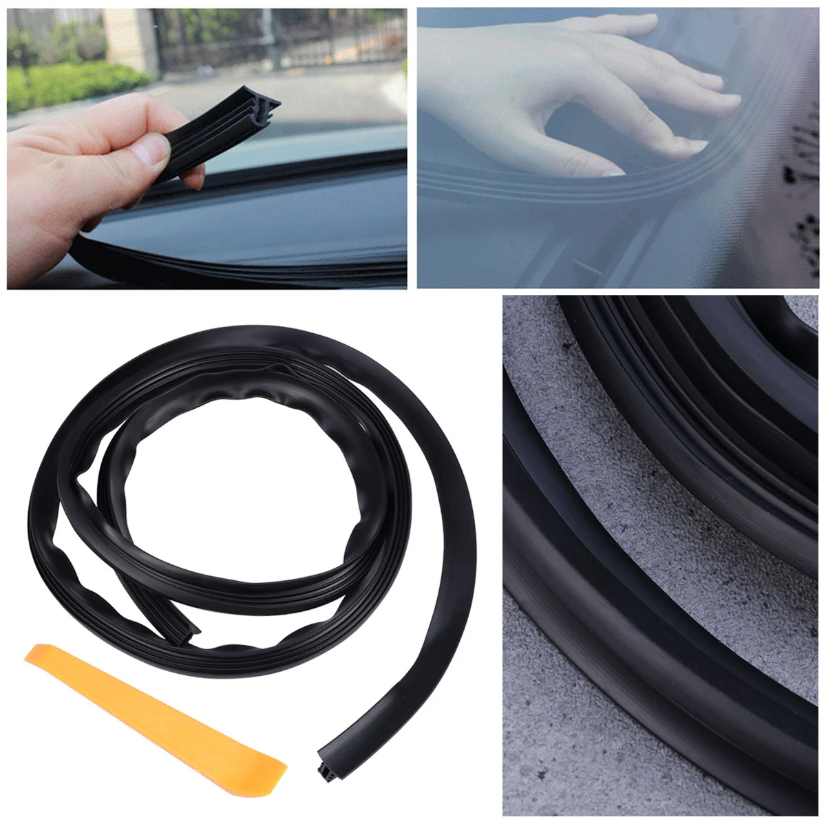 

16 Meters Auto Windshield Trim Seal Strip Line DIY Decoration Flexible Gap Filler with Tool (Black)