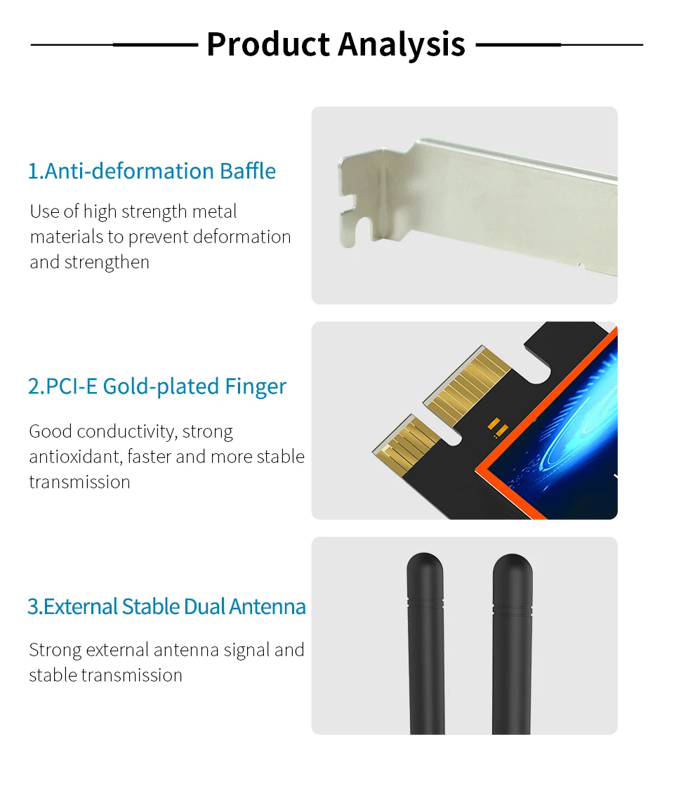 محول لاسلكي Comfast عالي السرعة 300 ميجابت في الثانية PCI-E 2.4 جيجا هرتز 2*3d Biantenna 802.11b/g/n لسطح المكتب win 7/win 8.1/win 10 بطاقة الشبكة