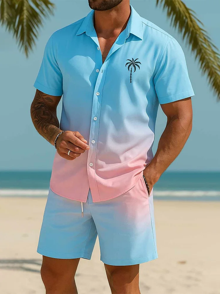 

2025 Hawaiian Style Men's Shirt Shorts Set Summer Outdoor Casual Beach Shorts Beach Vacation Men's Fashion Short Sleeve Shirt