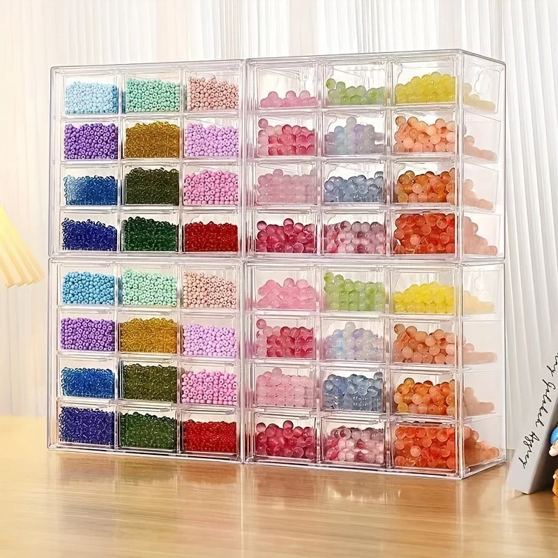 DIY Handmade Bead Storage Box Drawer Style Dust proof Desktop Handmade Bead Storage and Sorting Box Transparent Material Box