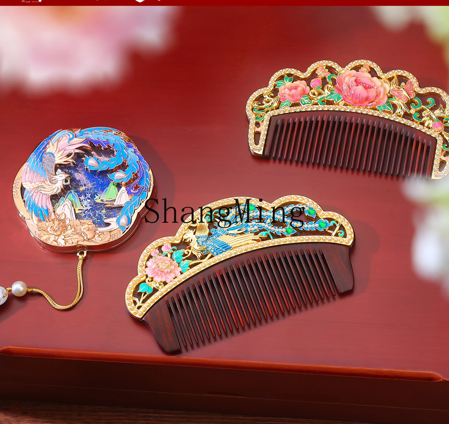 

DSA quicksand metal retro mirror body mirror portable makeup mirror exquisite wooden comb gift box gift