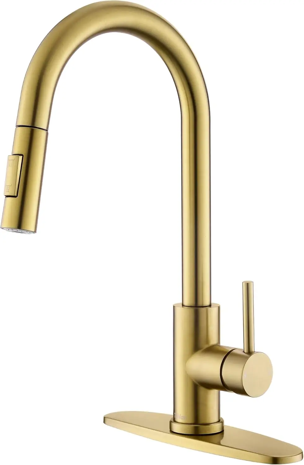 

Gold Kitchen Faucet with Pull Down Sprayer, Modern Stainless Steel Sink Faucet for 1 or 3 Hole, Brushed Gold Finish
