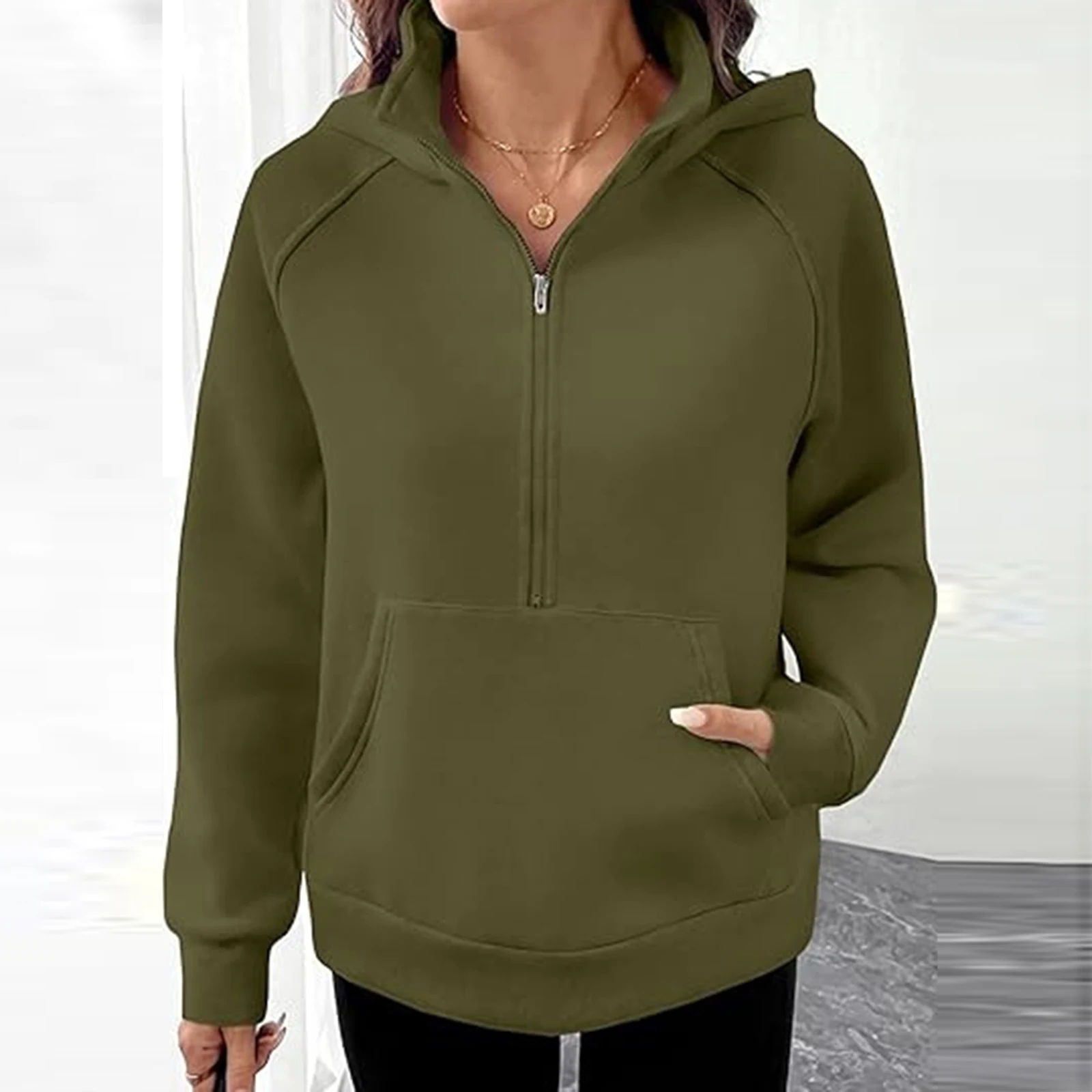 Felpa con cappuccio a maniche lunghe tinta unita moda casual da donna colletto alla coreana Abbigliamento donna Abbigliamento invernale Donna