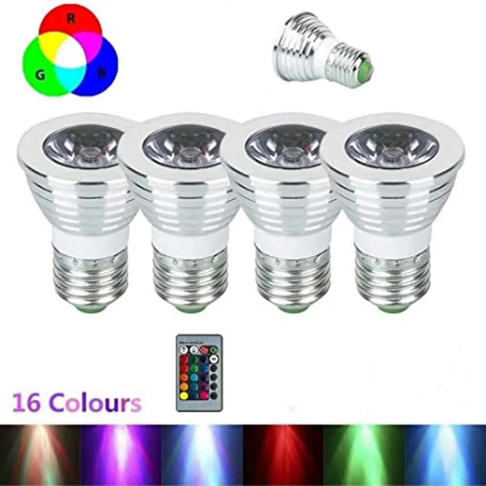 LED RGB 스포트라이트 전구, E27, 110V, 220V, 5W 원격 제어, 홈 장식, 컬러 홀리데이 RGB 조명