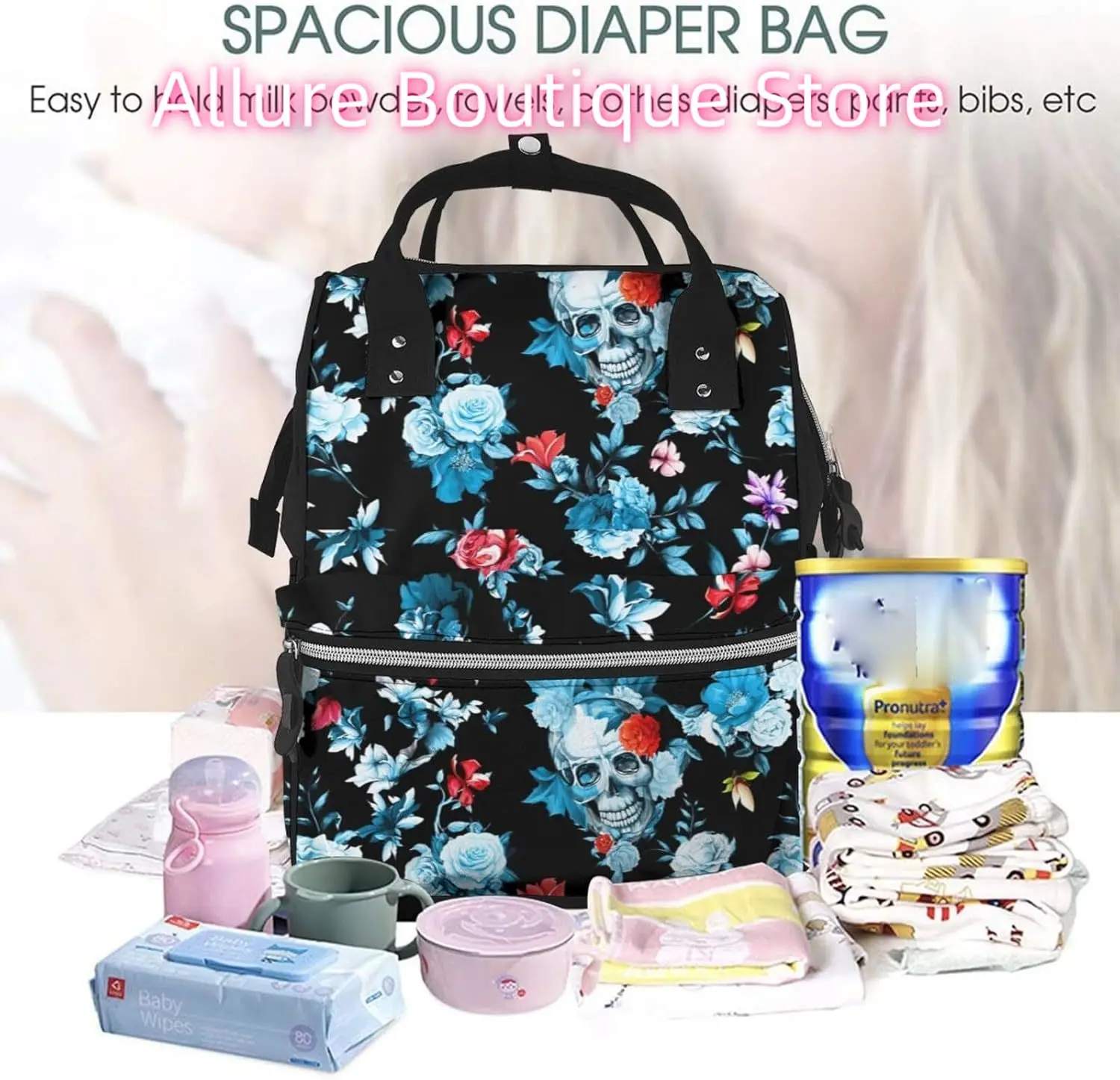 Spooky Skull Diaper Bag Backpack for Women Large Capacity Nappy Bag Multifunction Waterproof Mummy Backpacks for Mom Dad Essenti