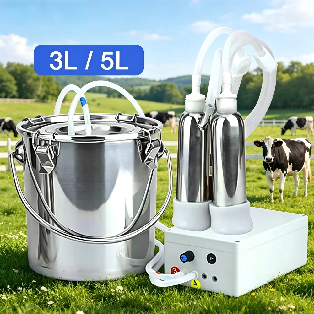 3L 5L Automatic Electric Milking Machine Pulsating Vacuum Pump Stainless Steel Bucket Portable Milker For Cow Goat Sheep Farm Us