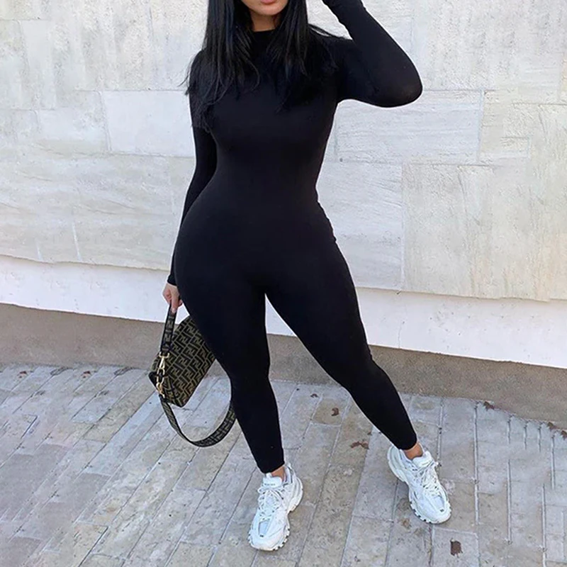 Jumpsuits New Women Autumn Sexy Black Slim Elegant Skinny Lady Rompers FashionLong Sleeves Streetwear Casual Knitted Clothing