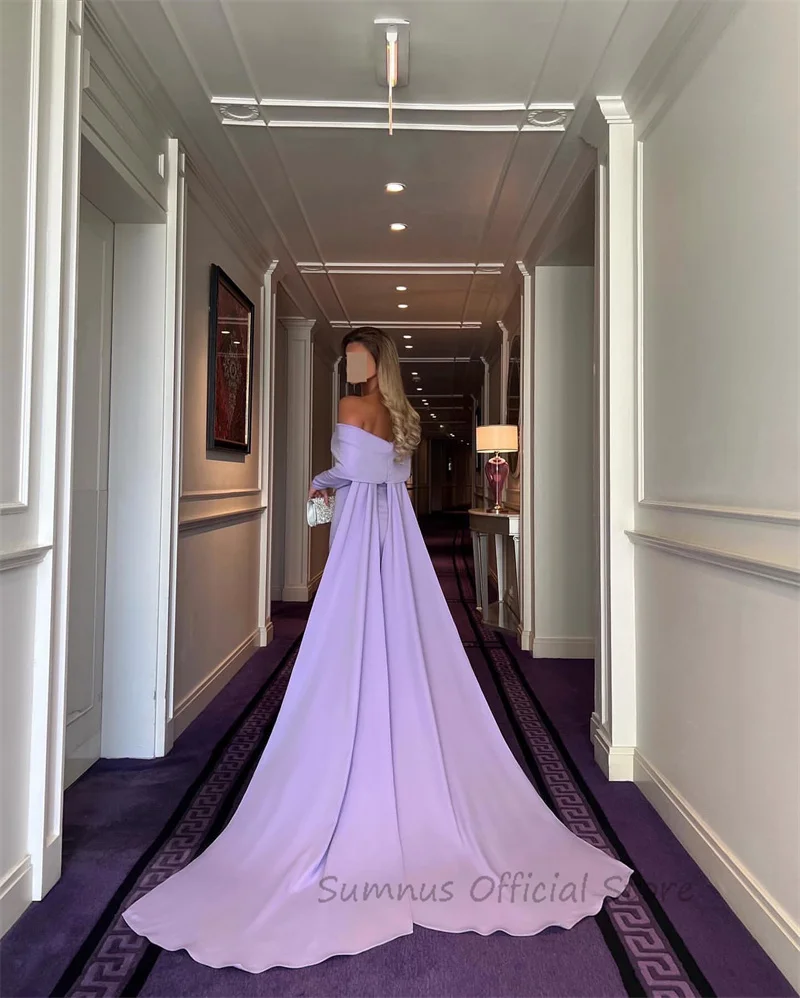 SUMNUS Elegant Purple Boat Neck Mermaid Evening Party Dresses Off Shoulder Long Sleeve Formal Prom Dress Saudi Arabia Customized