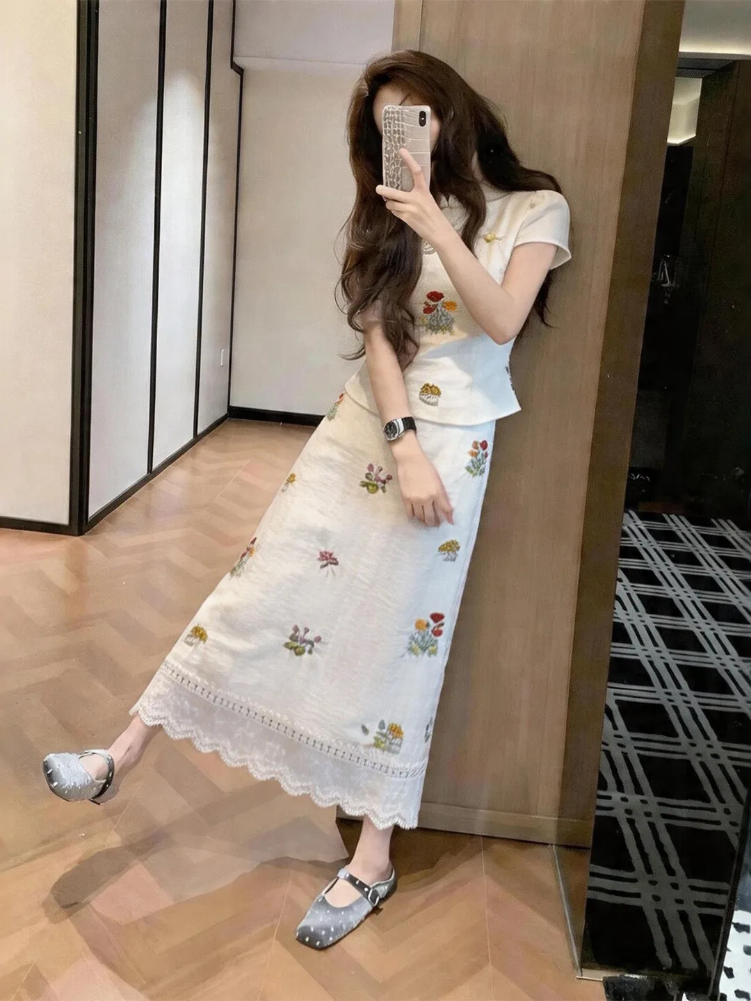 

Summer Fashion Women's Set Gentle Style Unique Beautiful Top Half Skirt Whole Set Matching Comfortable Cotton Short Sleeve