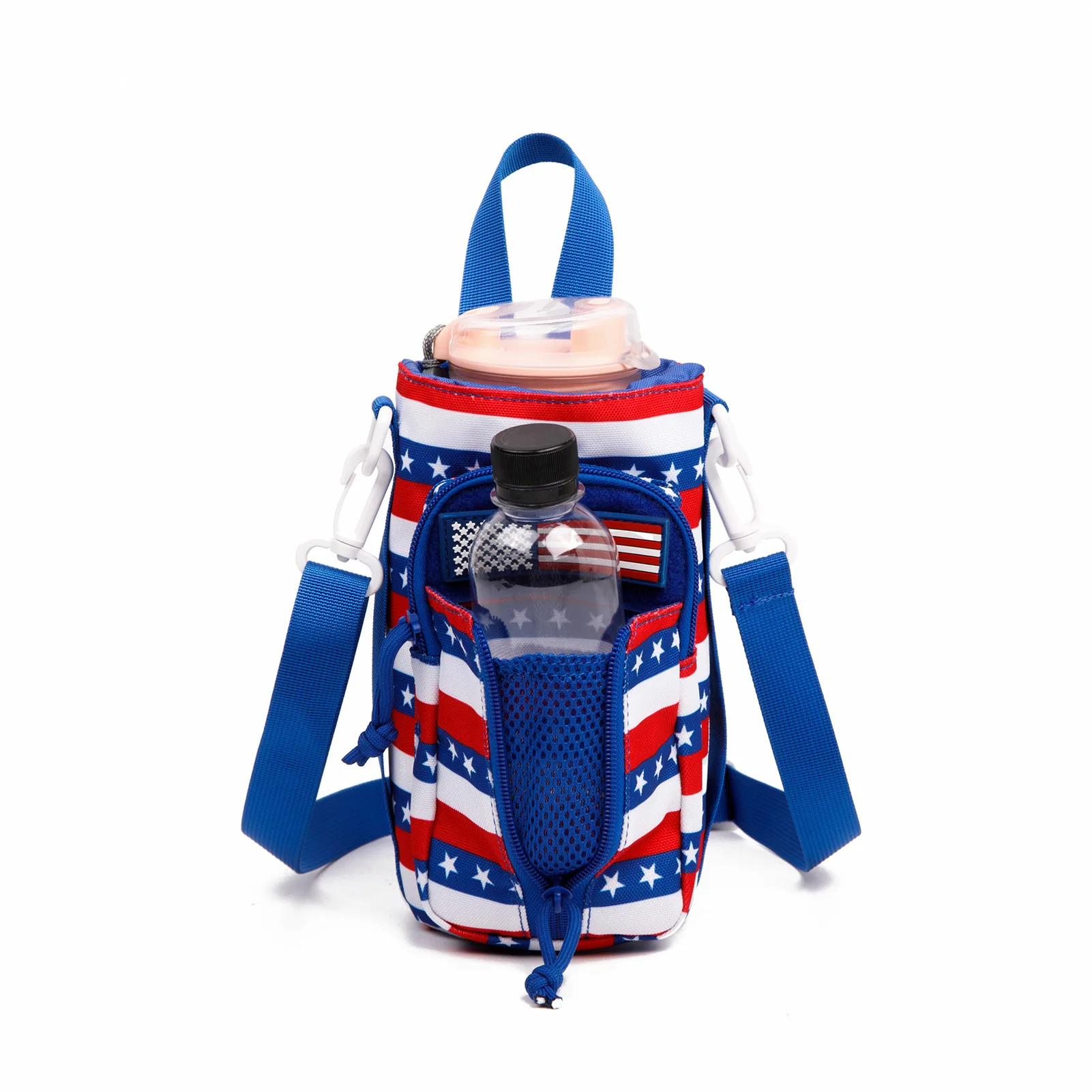 ‌Double Layer Large Capacity Water Bottle Bag with Phone Pocket Crossbody Shoulder Bag Portable Outdoor Hiking Pack with Zipper