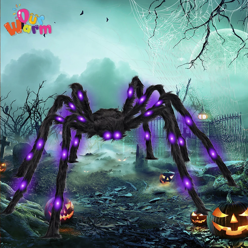 

OurWarm 5FT Giant Spider Halloween Outdoor Decoration With LED Eyes & Large Spider Web For Home Indoor Yard Lawn Halloween Decor