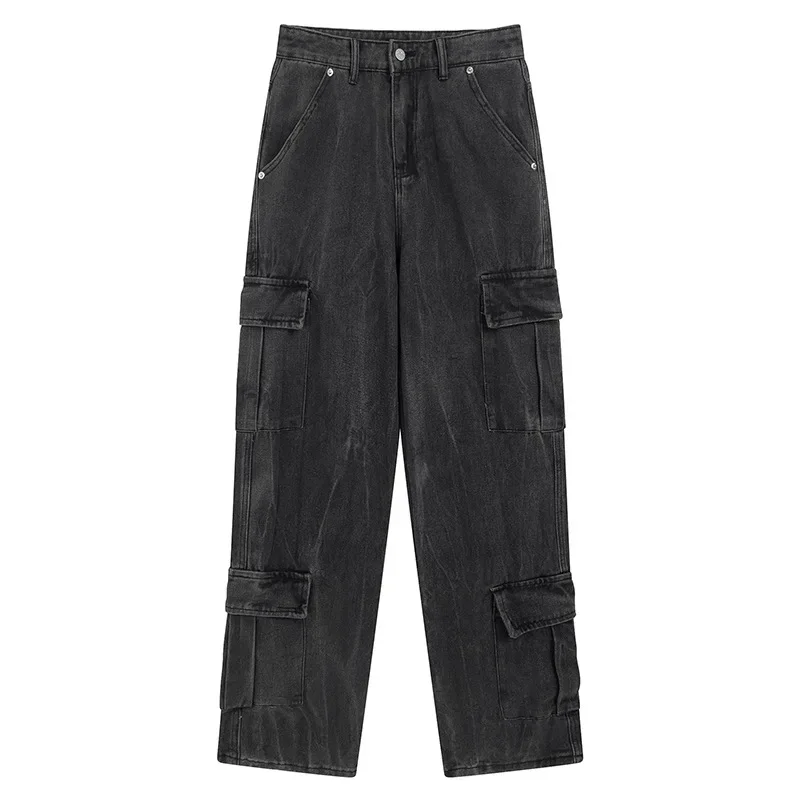 

Men's Fashion Vintage Hip Hop Cargo Jeans With Pockets Loose Fit Vibe Style Denim Trousers High Street Retro Bottoms