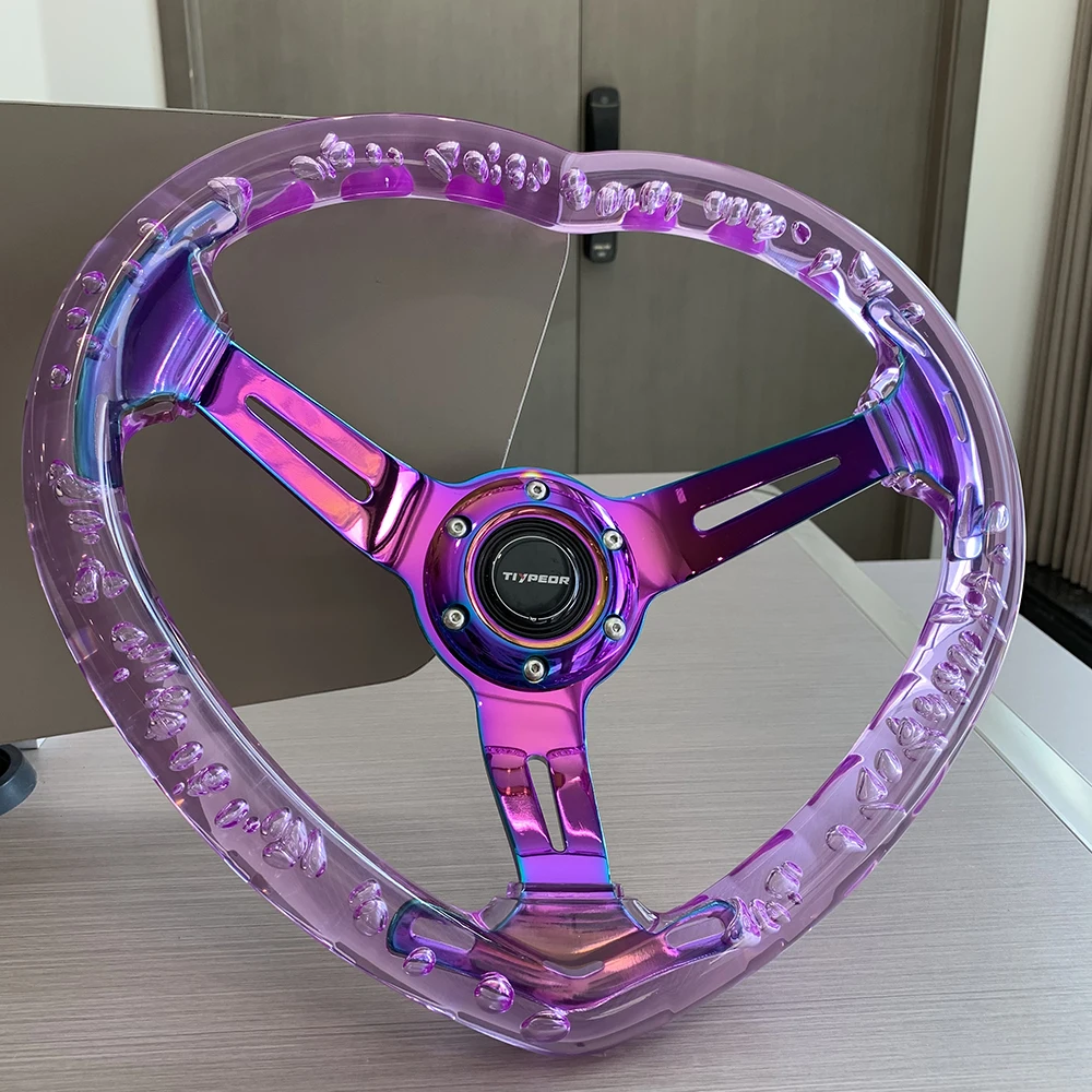 

High Quality Universal 350MM Multi-color Option Heart-shaped Transparent Modification Sport14 Inch Acrylic Car Steering Wheel