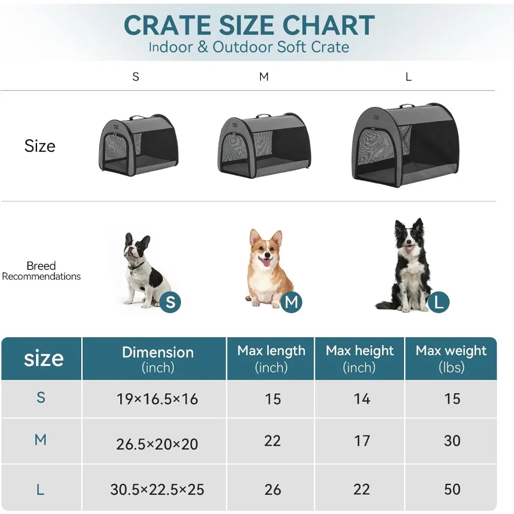 Petsfit Portable Dog Crate, Arch Design Escape Proof Collapsible Soft Sided Dog Crate Dog Kennel 16