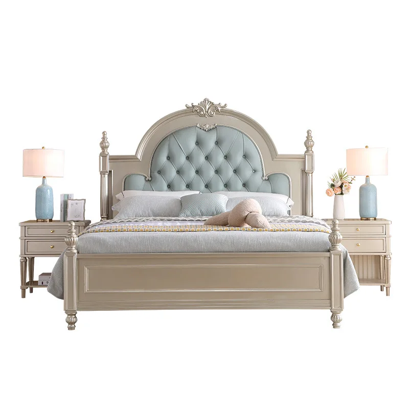 Yjq American light luxury solid wood master bedroom large bed French soft bag double bed bedroom  simple wedding bed