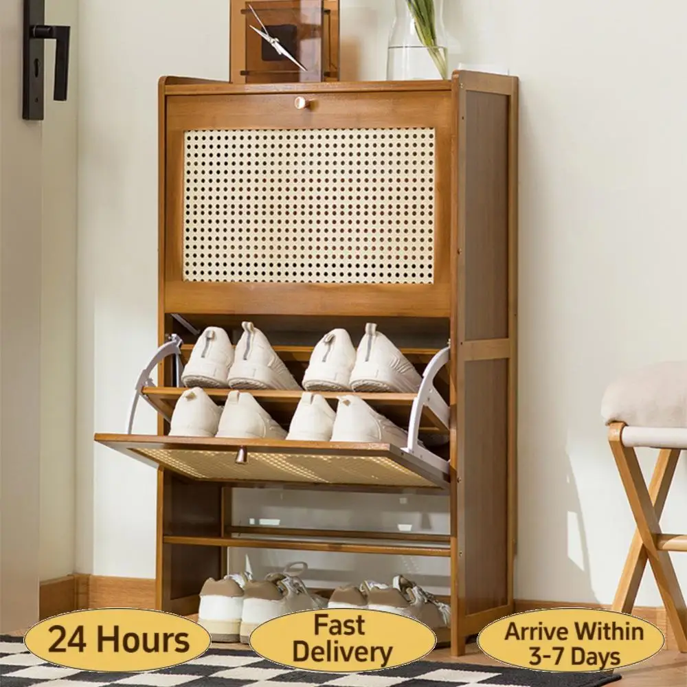 

Slim Shoe Cabinet with 2 Flip Drawers Entrance Shoe Storage Cabinet Large Capacity Adjustable Shelves Rack for Indoor Outdoor