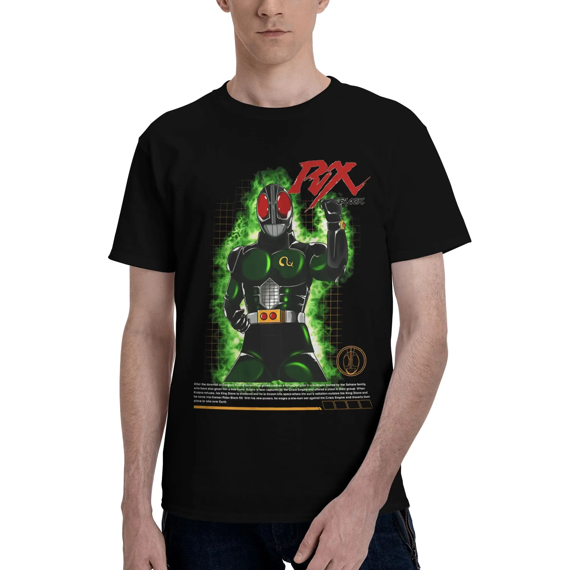 Black RX  Funny 100% Cotton T-Shirt Bandai Kamen Rider Tops Tees For Men