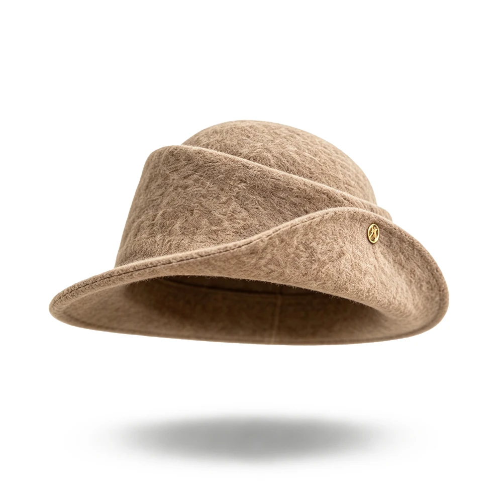 Women's Fisherman Cap with Wide Brim and Wool Blend Material for Winter Warmth and Artistic Textured Visual Interest