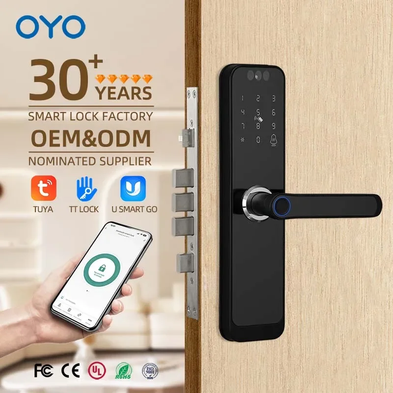 

OYO New Design Electronic Lock Tuya App Smart Fingerprint Password Aluminum Door Key With WiFi IP Camera For Residential Use