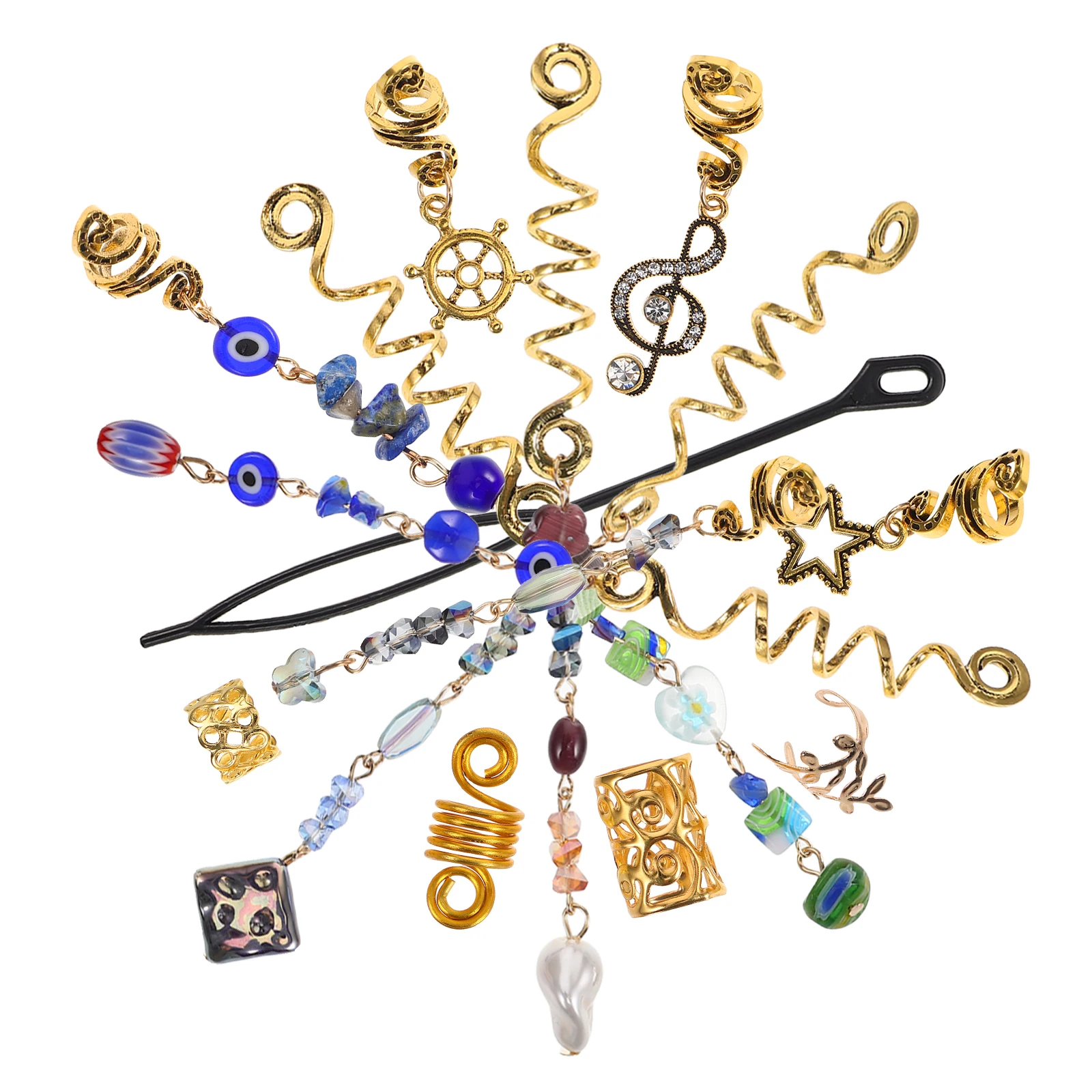 

50pcs Cat Eye Hair Clips Unique Spiral Braid Rings Durable Metal Women Accessories Locs Decorations Snake Charms Jewelry