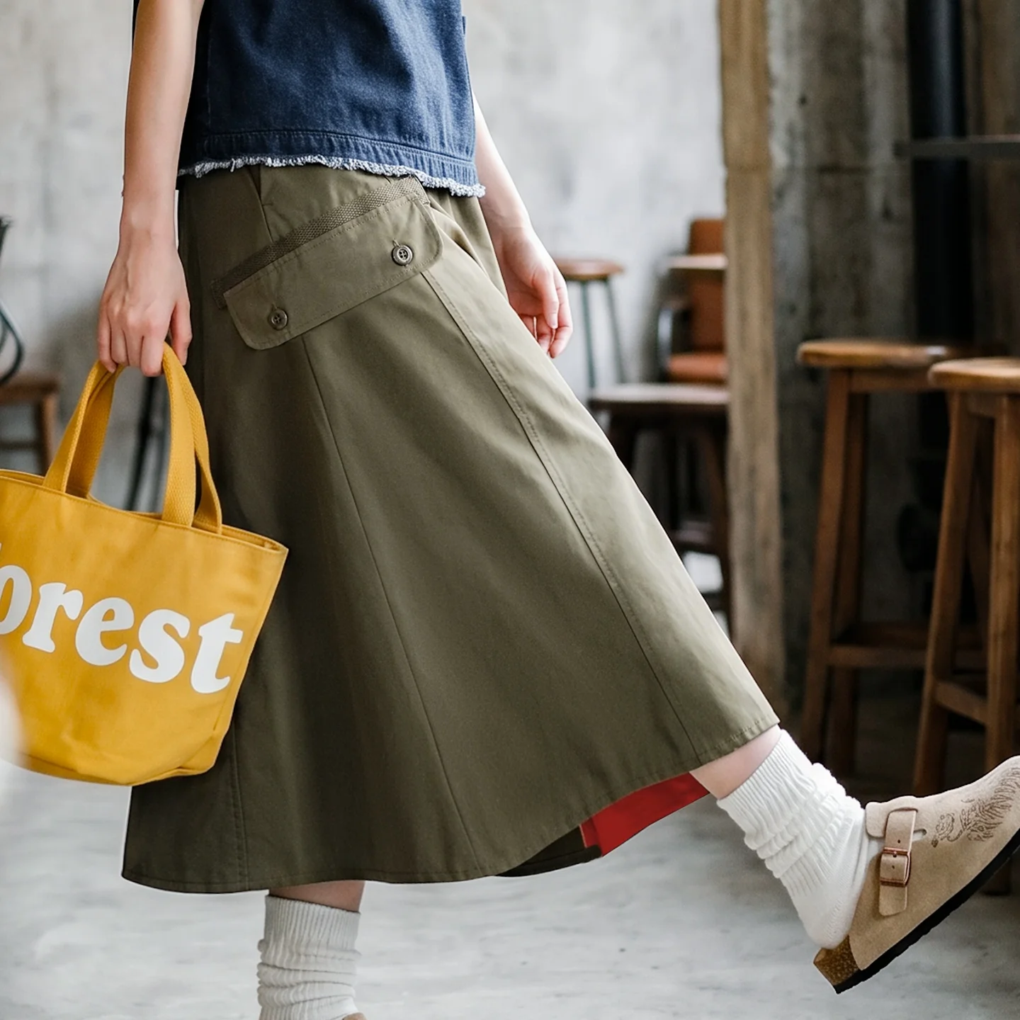 Maden Women's Retro A-line Workwear Parachute Skirt Mid Length Big Swing Niche Design Casual Commute Daily Summer Women Skirt