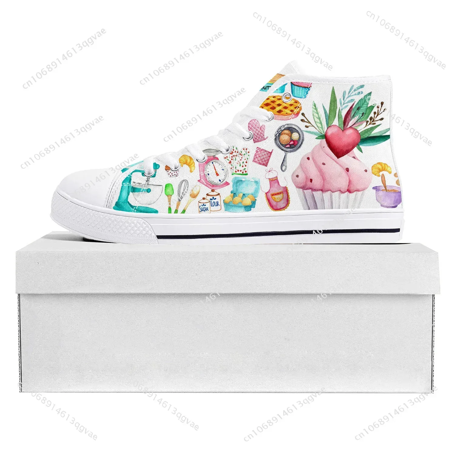 Baskets en toile de dessin animé Cake Chef pour hommes et femmes, chaussures de couple décontractées, chaussures sur mesure, blanc, haut, qualité supérieure, adolescent, rencontre