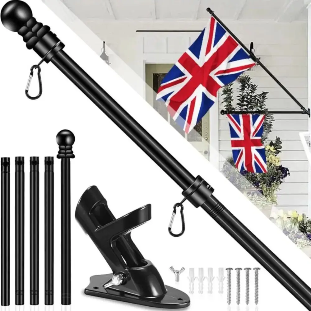 6Ft Flag Pole Kit Stainless Steel Wall Mounted Rotating Flag with Screws Collapsible Stand Flagpole Yard Banner Holder