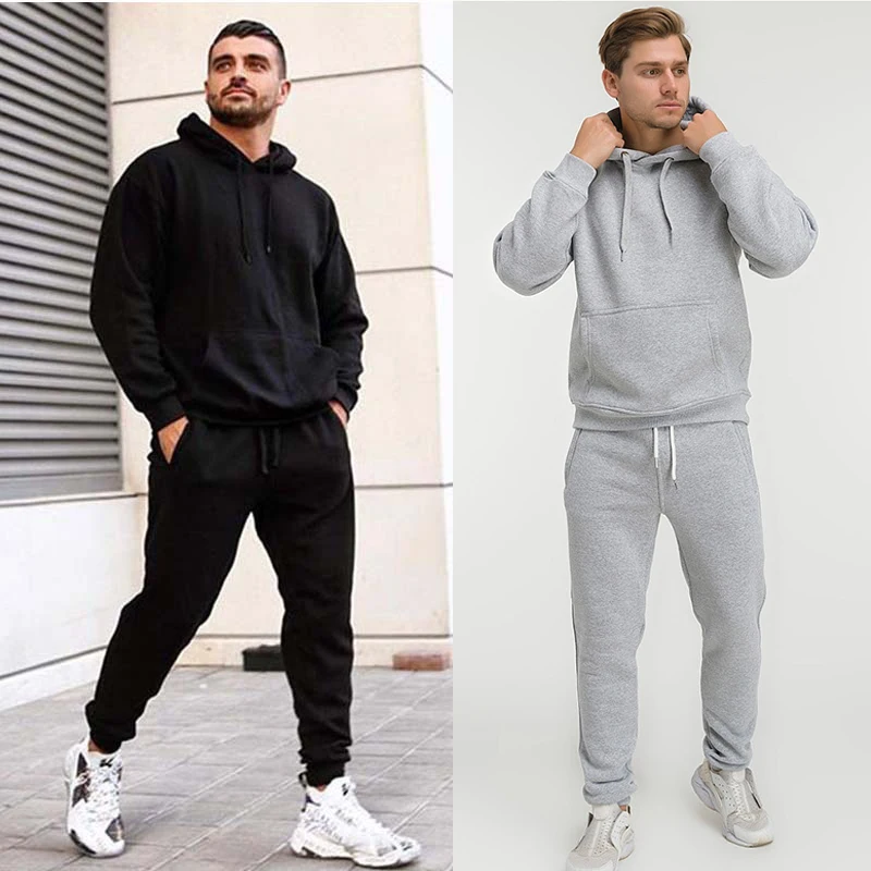 JIHUILAI-Men's Long Sleeve Sweat Suits Warm Hoodies and Pants 2Pcs Set Winter