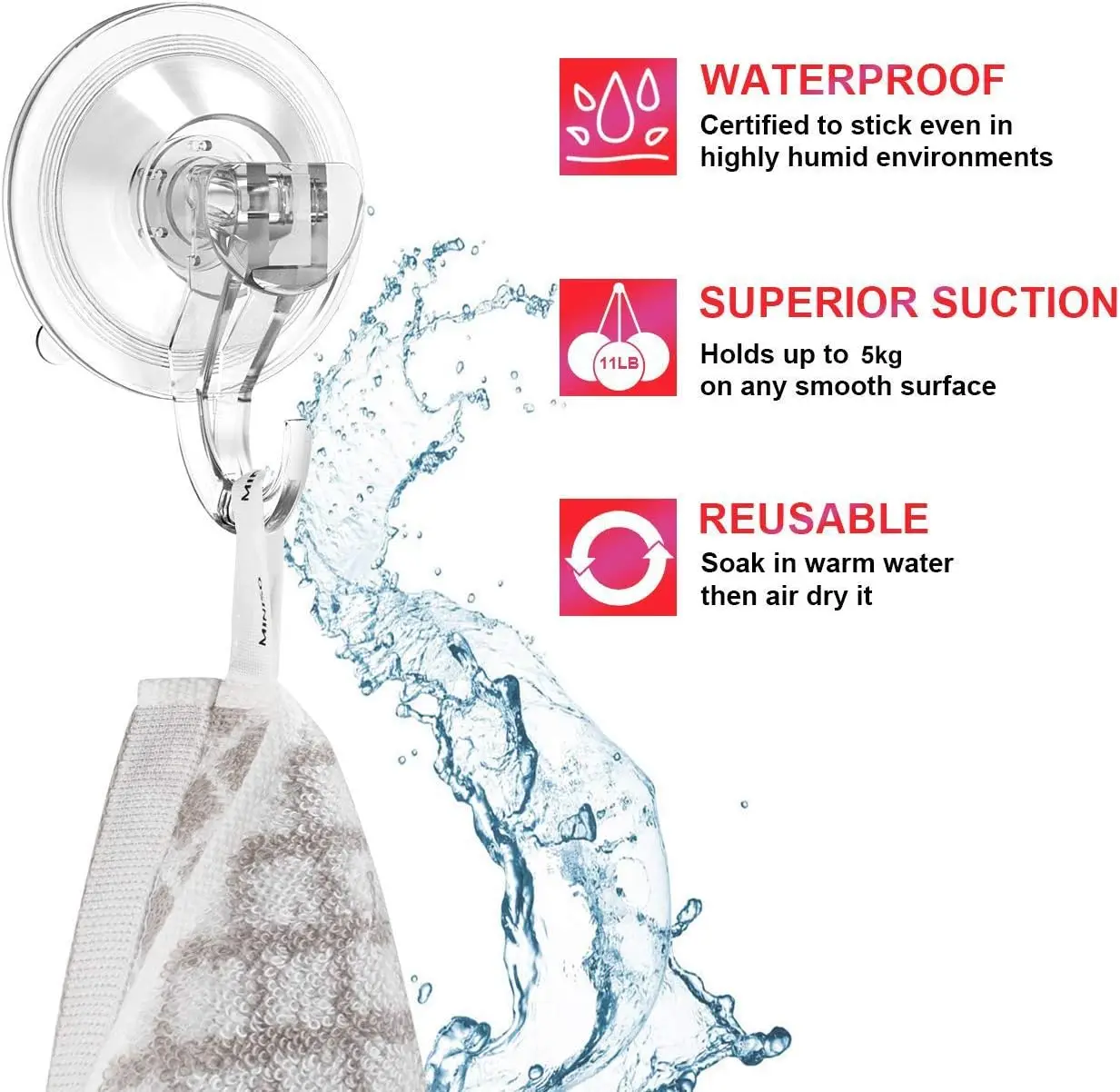 Suction Cup Hooks Clear Heavy Duty Vacuum Suction Cups with Hooks Reusable Suction Cup Holders for Kitchen Bathroom Shower Wreat