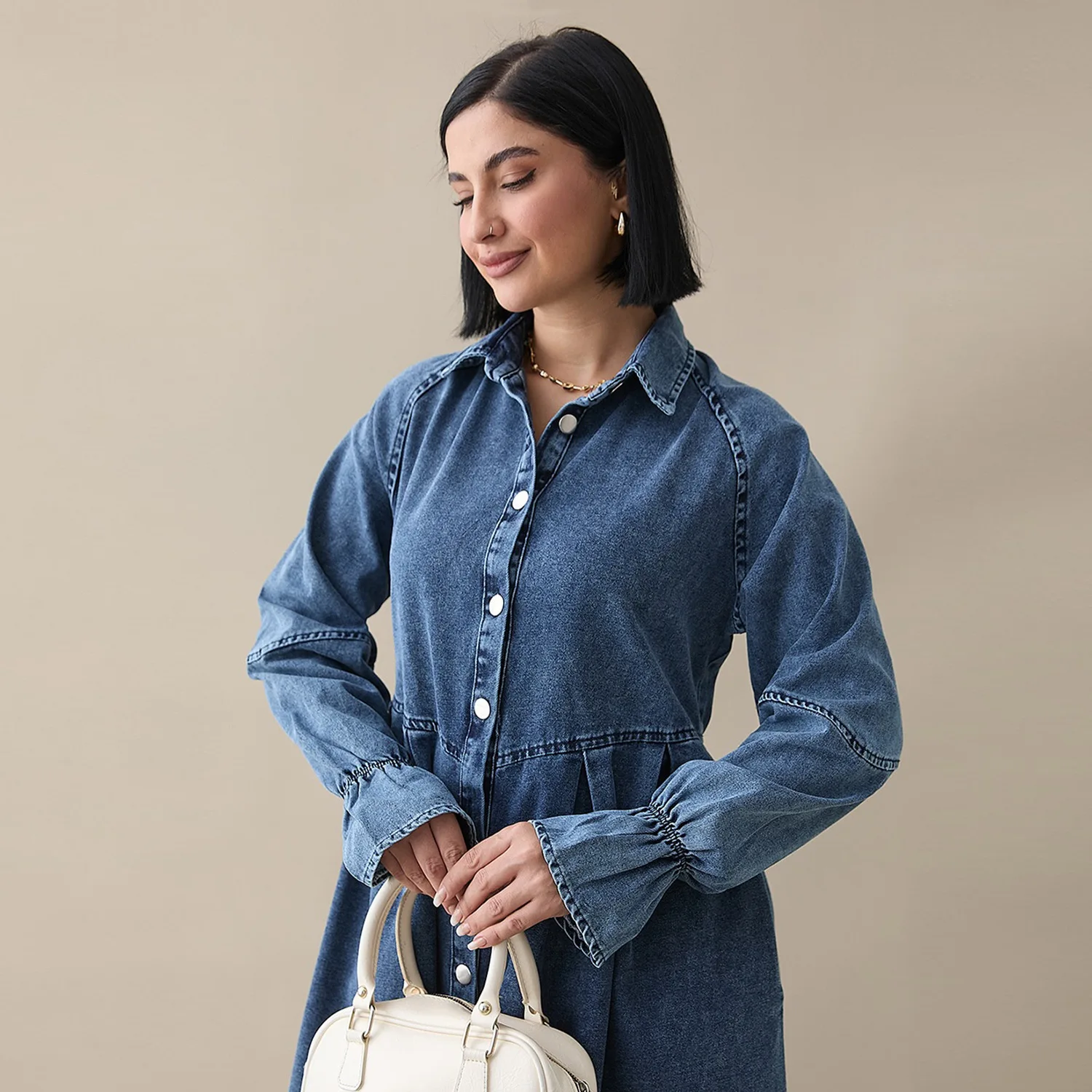 

Fashion Women Long Denim Dress Vintage Muslim Maxi Dresses Single Breasted Shirt Robe Dubai Abaya Kaftan Islam Clothing Vestidos