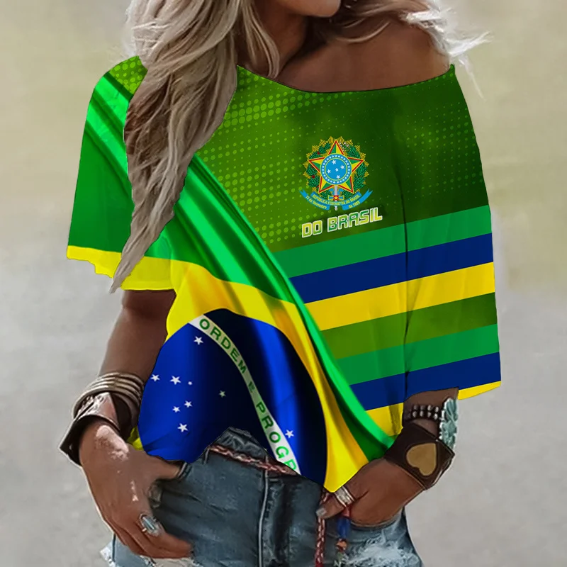 Brazil Championship Flag 3d Print T Shirt Women Girl Off Shoulder Brazil Tshirt Harajuku Fashion T-shirt