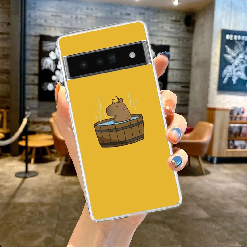 Cartoon Animal Capybara Couple Paired Phone Case For Google Pixel 9 8 7 6 Pro XL 8A 7A 6A 5 4 5A 4A 3A XL 5G Clear TPU Cover