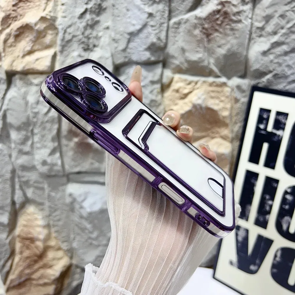 حافظة بطاقات عصرية لهاتف آيفون 17 16 15 14 13 12 11 Pro Max 17 محفظة بفتحة شفافة مضادة للصدمات غطاء مطلي ناعم #4