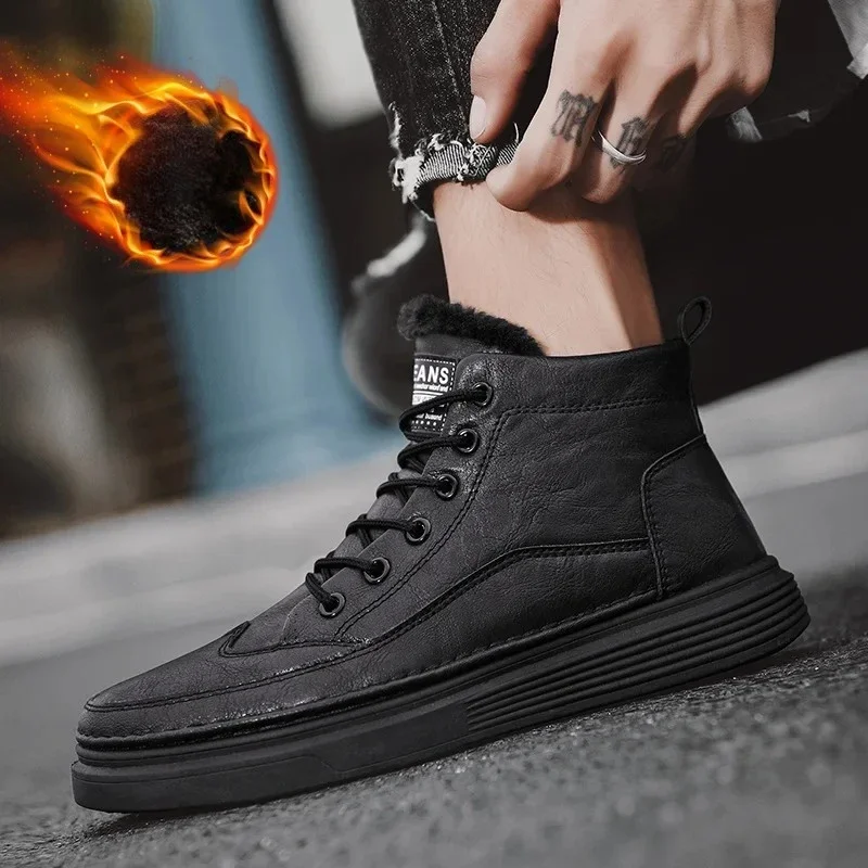 

2015 Winter Plush Thick High Top Men's Cotton Shoes Versatile Warm Men's Snow Boots Leather Boots for Men Zapatillas Para Hombre