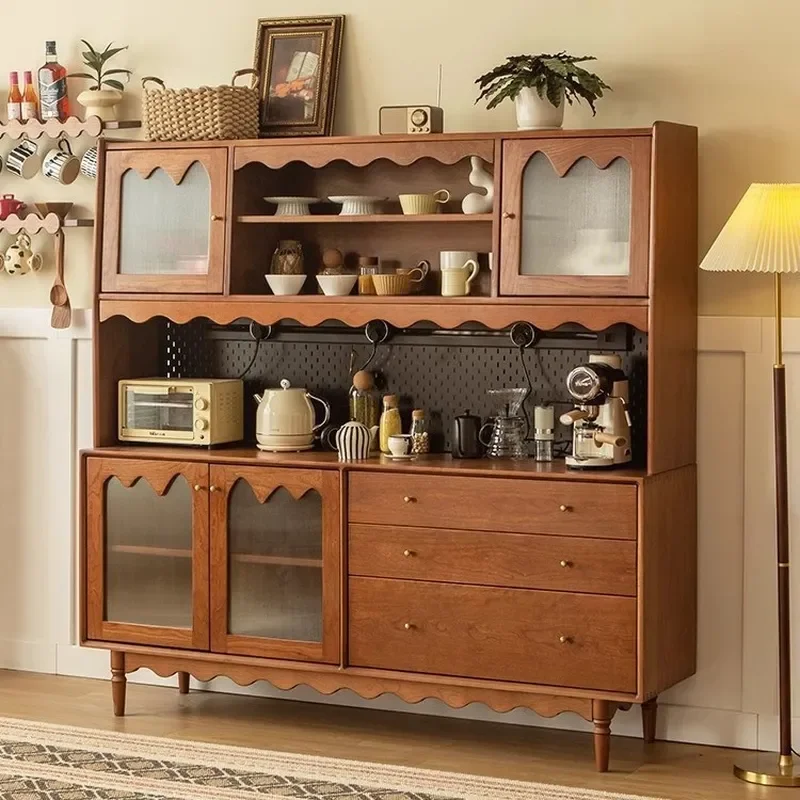 Nordic Solid Wood Dining Side Cabinet Small Apartment Wall Mounted Multi Functional Display Storage Wine Cabinet for Living