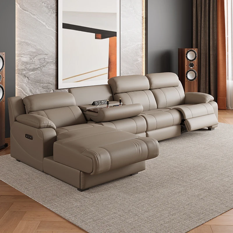 Modern Luxury L-Shaped Recliner Leather Couch Genuine Leather Sectional Sofa Set Modular Luxury Living Room Furniture