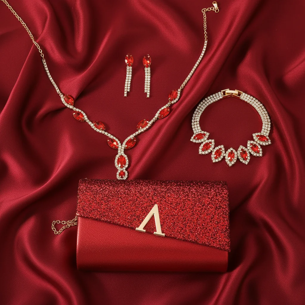 

Wedding Envelope Handbag With Earring Necklaces Bracelets Sets Sequins Women'S Envelope Evening Purse Bridal V Clutch Party Prom