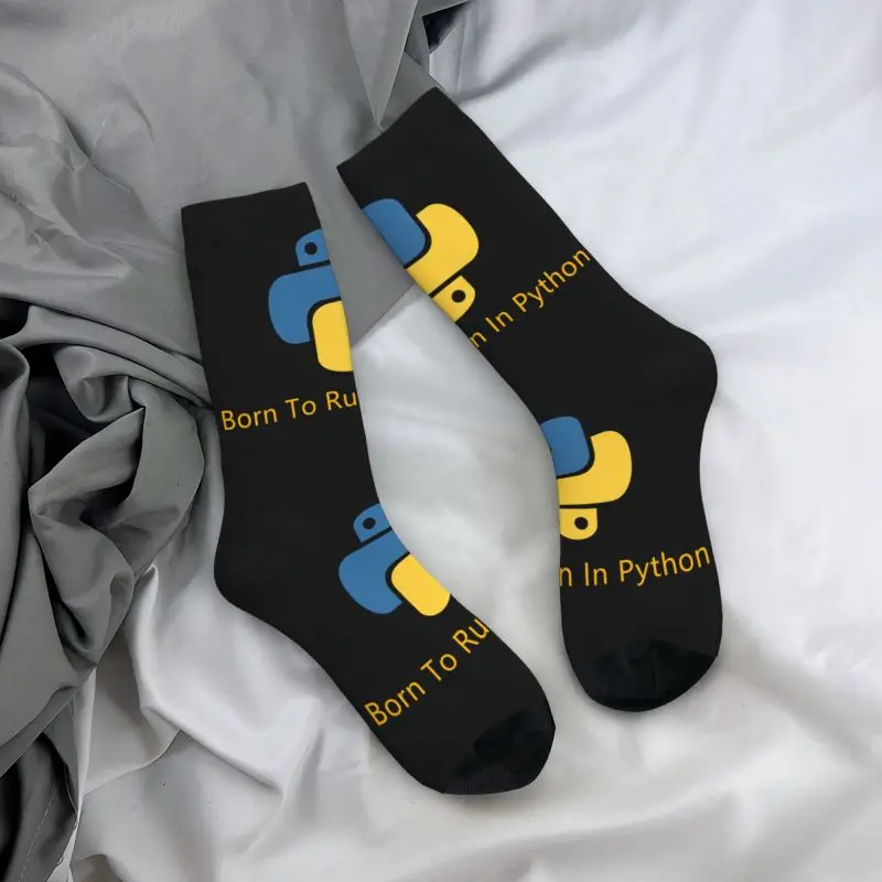 Funny Mens Born To Run In Python Dress Socks Unisex Warm Comfortable 3D Printing Programmer Computer Developer Crew Socks