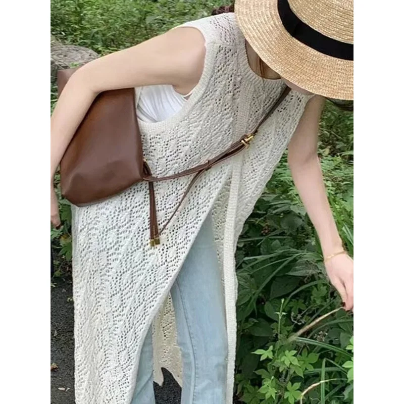 

2026 New Arrival Women's Niche Design Layering Knit Cover Up Tank Dress Summer Back Slit Long Maxi Dress
